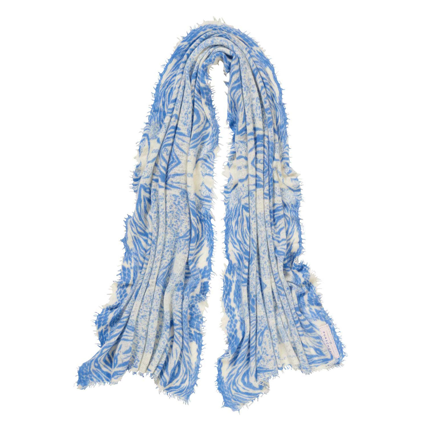PUR SCHOEN | Cashmere Scarf crazy animal | skyblue-natural